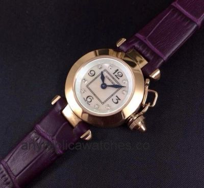 Replica Cartier Pasha Lady Watch Purple Leather Strap - Best Gift